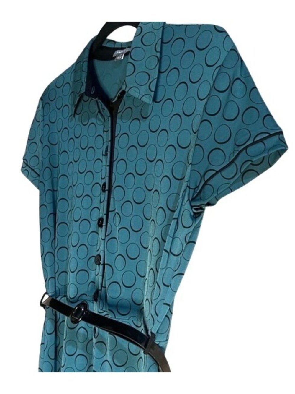 APT 9 Vintage Teal Shirt Polka Dot Midi Shirt Belt Waist Dress Button Front PM - Picture 10 of 16